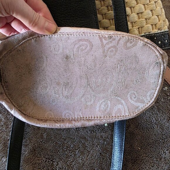 Brighton Straw & Black Leather Woven Tote Bag Heart Charm Polka Dot Trim Purse - Picture 5 of 16